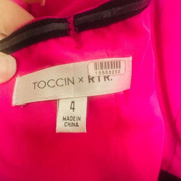 TOCCIN x RTR Women's Bright Pink Off the Shoulder Bow Sleeve Mini Dress Size 4 - Picture 12 of 15